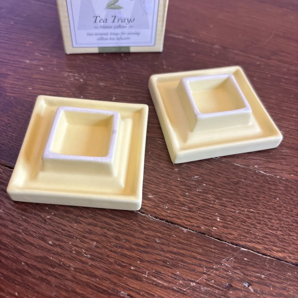 Tea Forte Tea Bag Trays Set of 2 Butter Yellow , Ceramic, For Silken Tea‎ , NIB